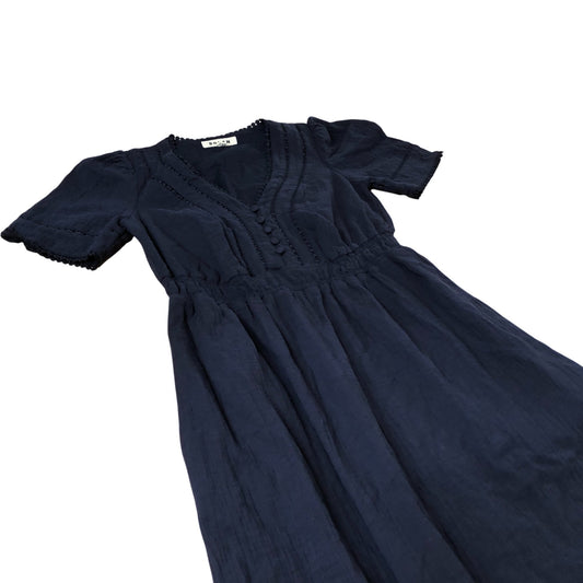 Button Detail Maxi Dress Women's Navy Blue Cotton Short Sleeve UK6