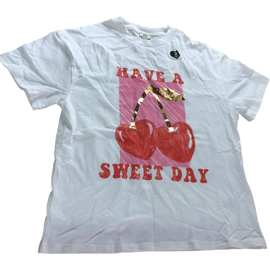 River Island Cherry Have A Sweet Day T Shirt And Pink Shorts Set UK7-8 Years