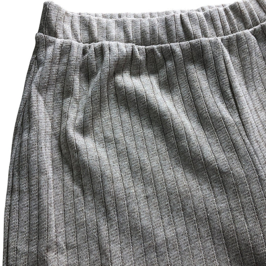 River Island L Trousers Women's Flared Ribbed Knit Stretch Pants Beige Sparkly
