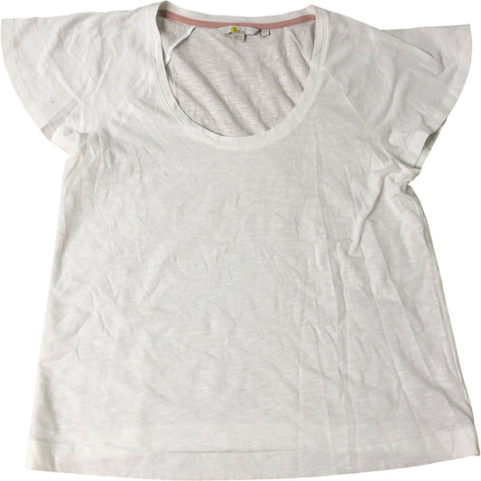 Women's White Fan Sleeve T-Shirt Lightweight Cotton Top Size 12
