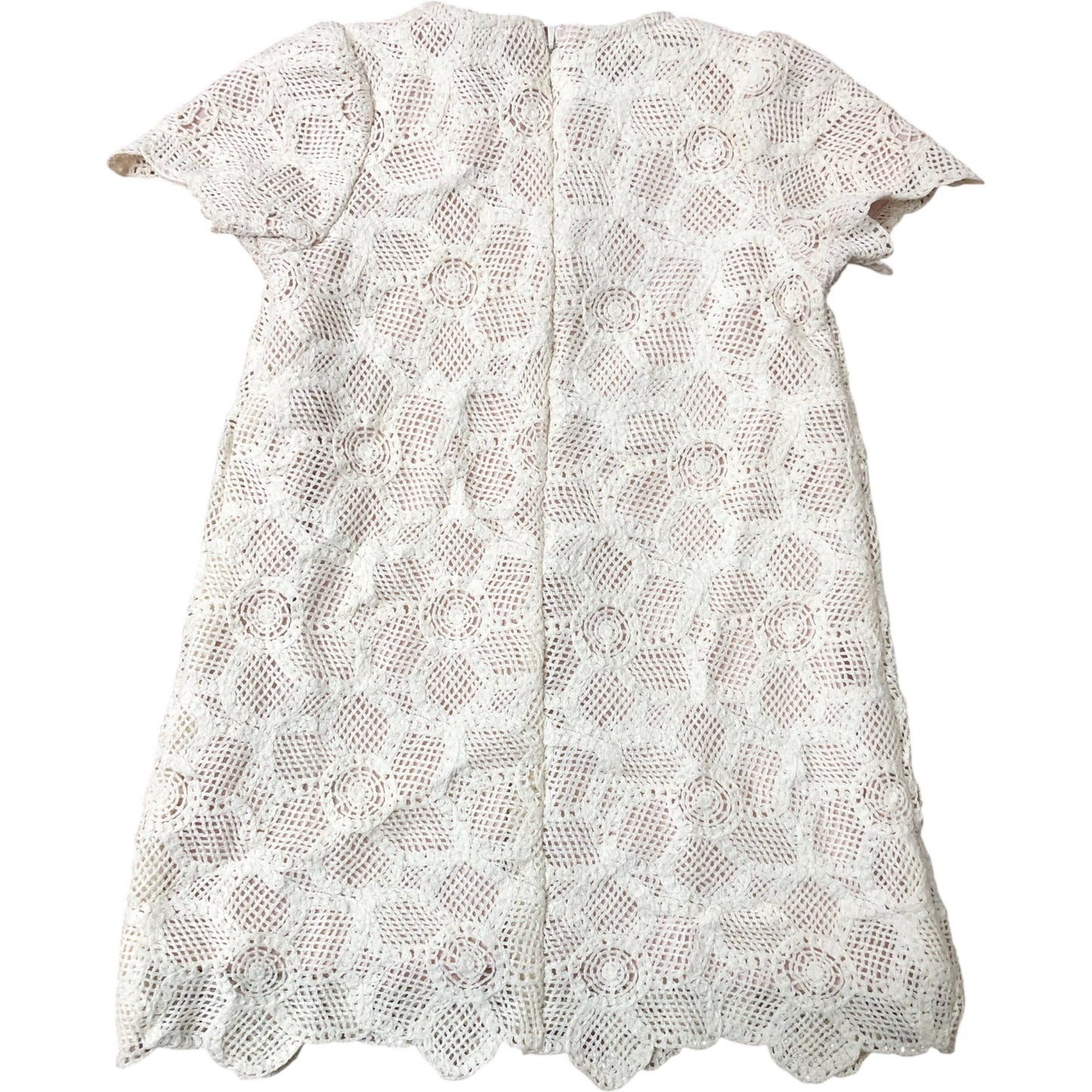 River Island Girls Crochet Dress 2-3 Years Cream Floral Scalloped Hem Buttons