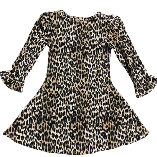 River Island Mini Dress 12-18 Months Girls Leopard Print Long Sleeve Brown