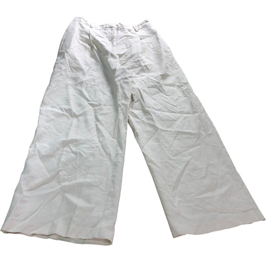 River Island Women's Linen Trousers UK12 Cream Wide Leg