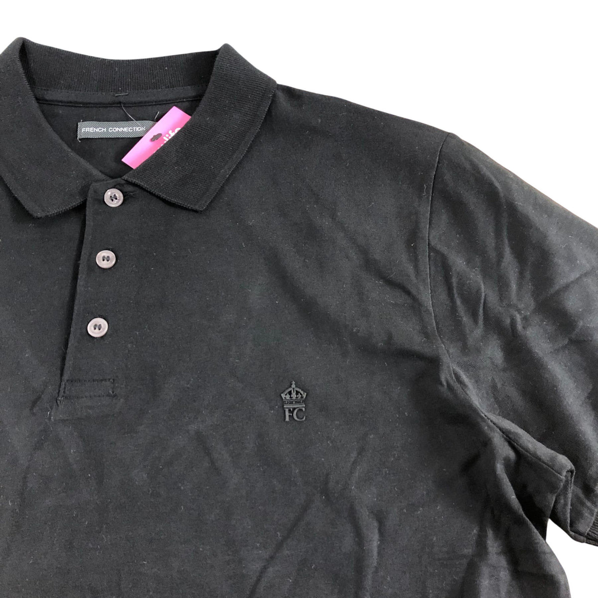 French Connection Men's Polo Shirt Size Medium Black Cotton Classic Fit