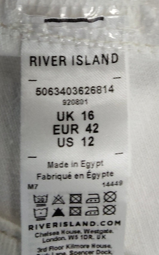 River Island White Denim Shorts UK16 Women's Casual Cotton High Waisted