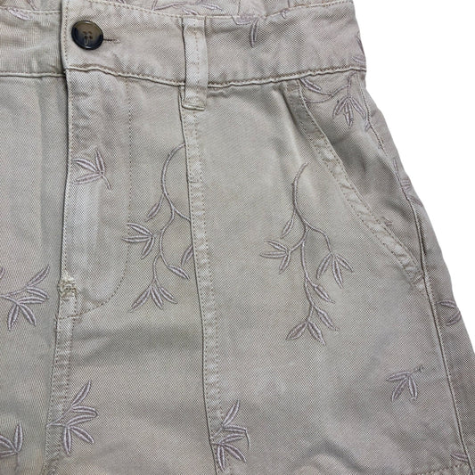 Guess Women's S Embroidered Floral Denim Shorts Casual Summer Style Beige