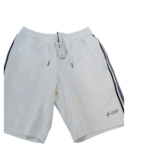 White Sports Shorts XXS Men's Comfort Fit Waffle Pattern Drawstring Side Stripe