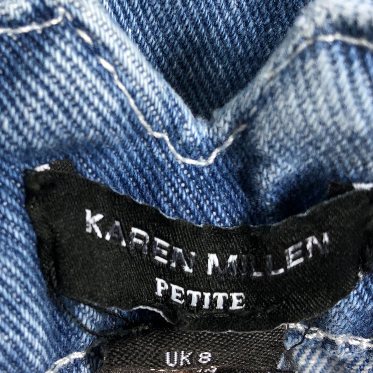 Karen Millen UK8 Women's Petite Wide Leg Denim Jeans Blue Cotton Blend