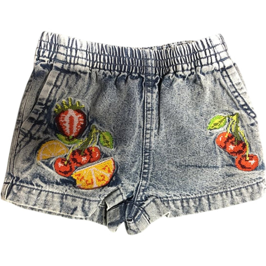 River Island Denim Shorts 18-24 Months Girls Embroidered Fruit Detail Blue