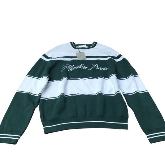River Island Members Privés Crew Neck Jumper UK Size M Green White Stripes