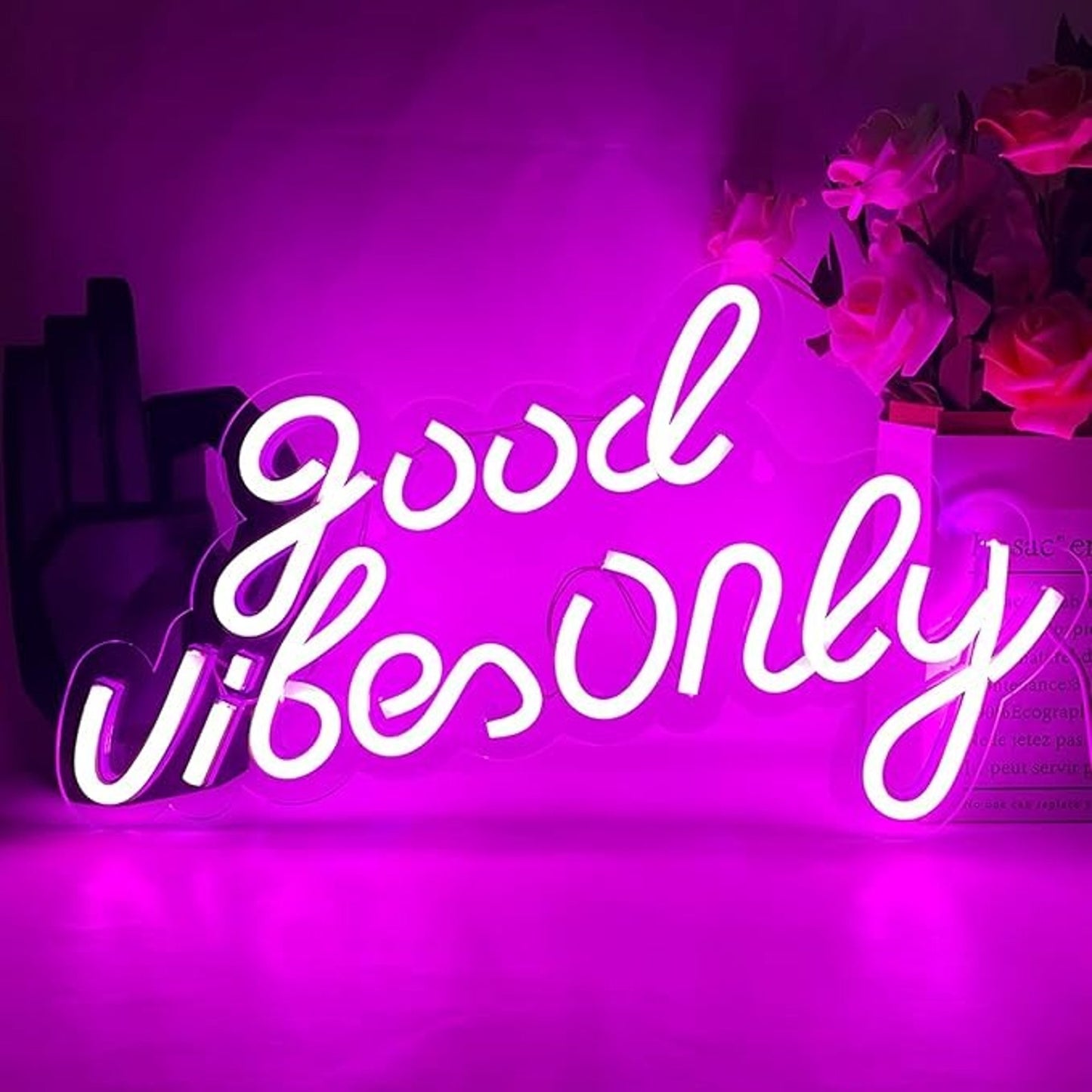 Ikilito Good Vibes Only Neon Sign Pink LED USB Powered Dimmable Wall Light