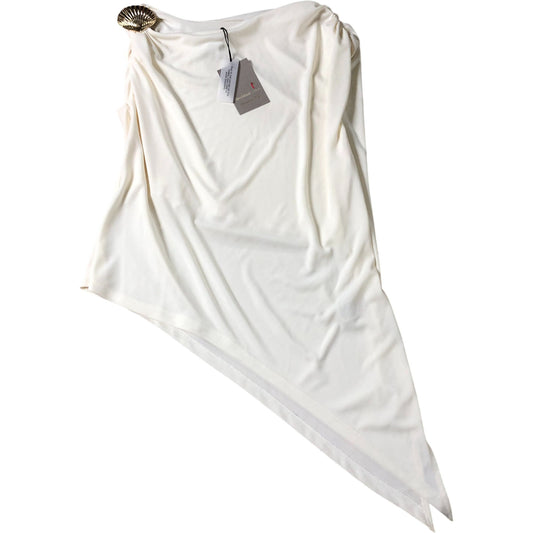 River Island Cream Asymmetric Top Size S Women's Gold Shell Detail
