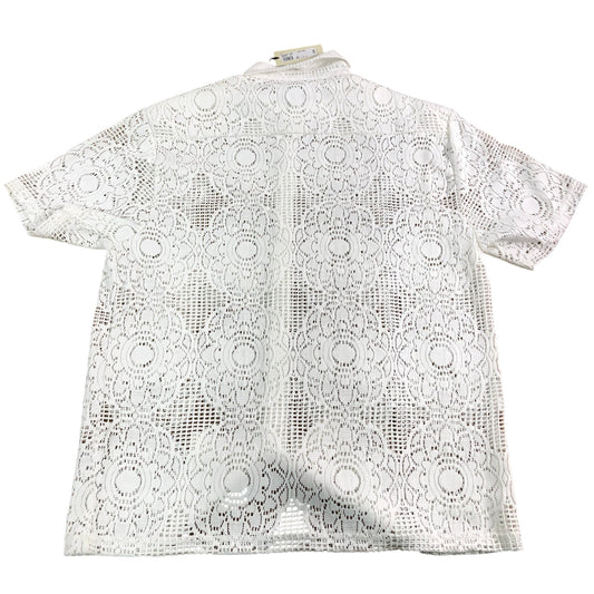 River Island Lace Button Up Shirt White Size S Men's Short Sleeve Floral Design