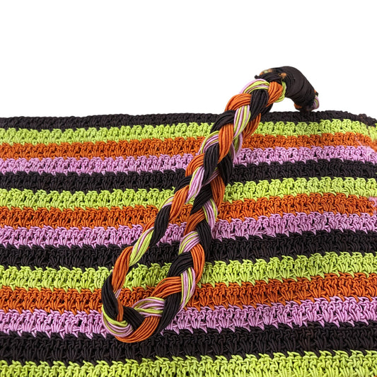 Flora Brown & Orange Striped Crochet Zipped Pouch