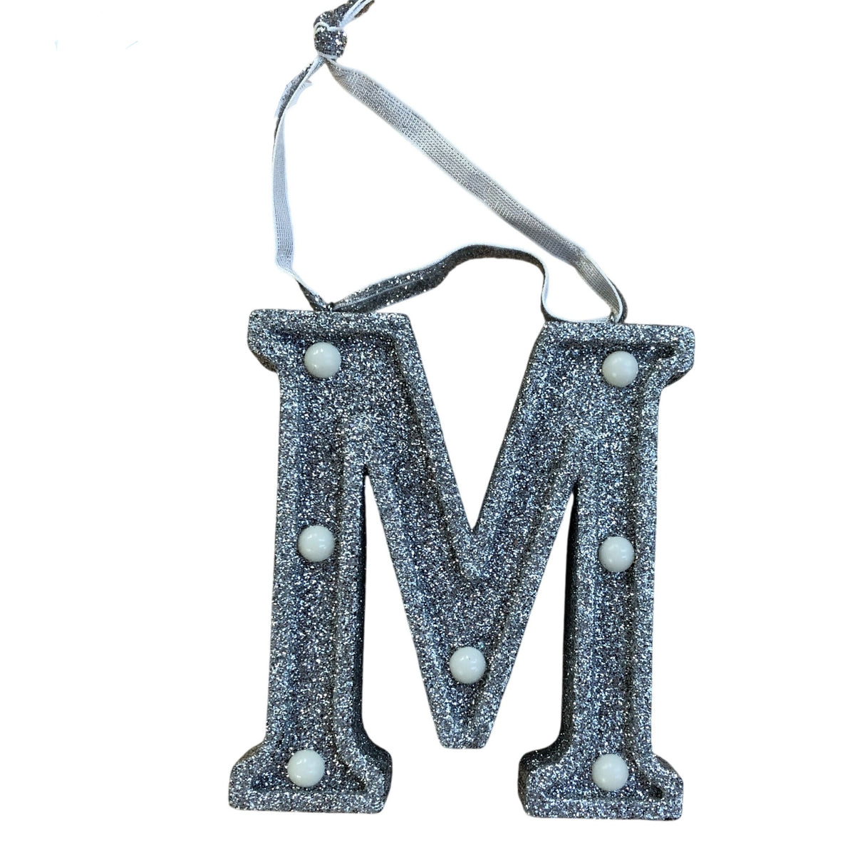 Light Up Silver Glitter Christmas Tree Decoration Letter 'M'