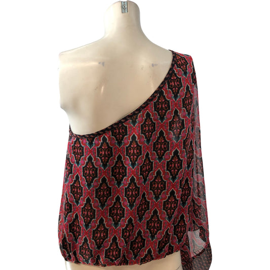 Elegant One Shoulder Top Women's Fashion Blouse Size 16 Multi Colour Print