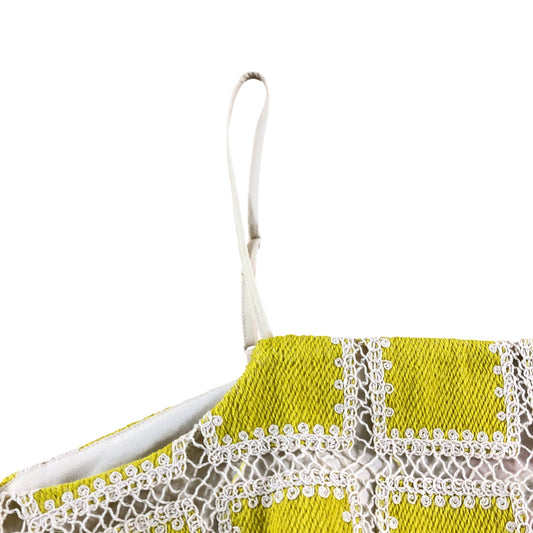 River Island UK16 Women's Yellow Cropped Cami Top With White Lace Detailing