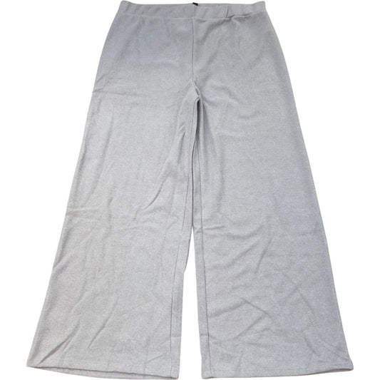 Wide Leg Trousers Grey Ribbed Fabric Soft Feel
