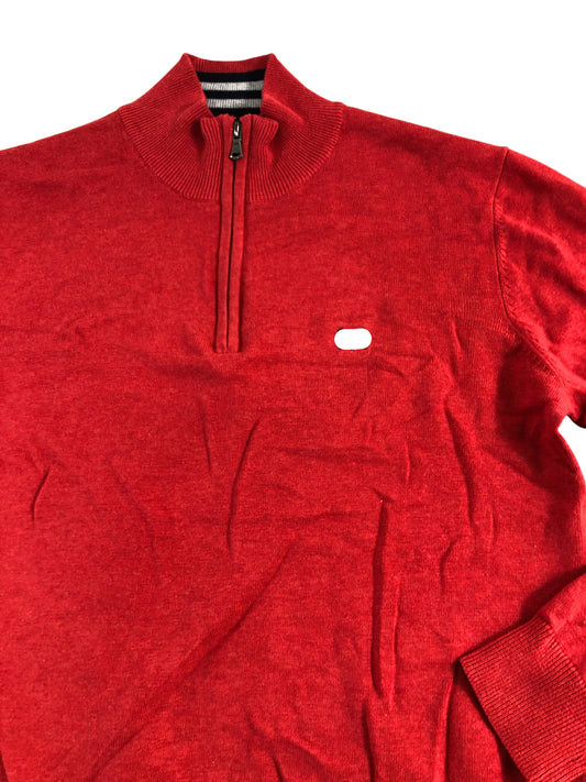 Branded Zip Neck Jumper Men's Cotton Red Casual Knit Sweater Size Medium