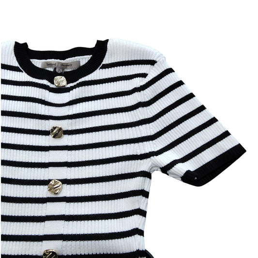 Rivers Island Striped Dress UK8 Women's Short Sleeve White Black Ribbed