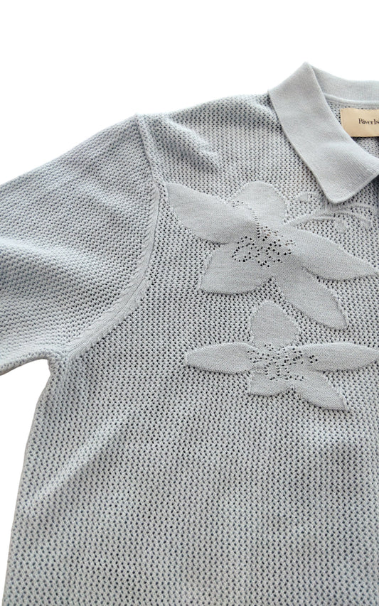 River Island Short Sleeve Cardigan UK Medium Light Grey Floral Knit