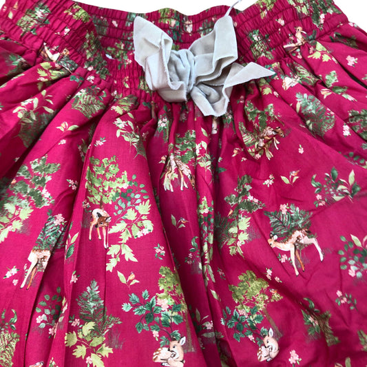 Trotters Red Floral Print Skirt Size 10-11 Years Girls Cotton Elastic Waist