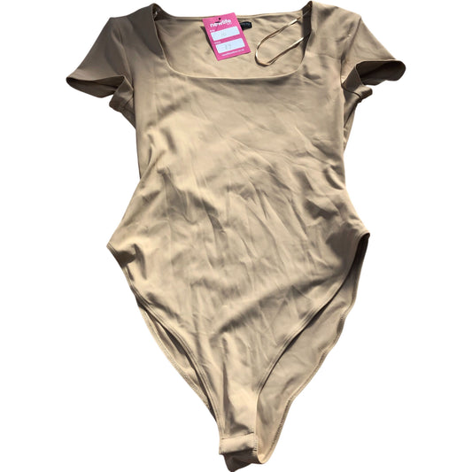 River Island Bodysuit UK10 Women's Short Sleeve Square Neck Beige Casual Wear
