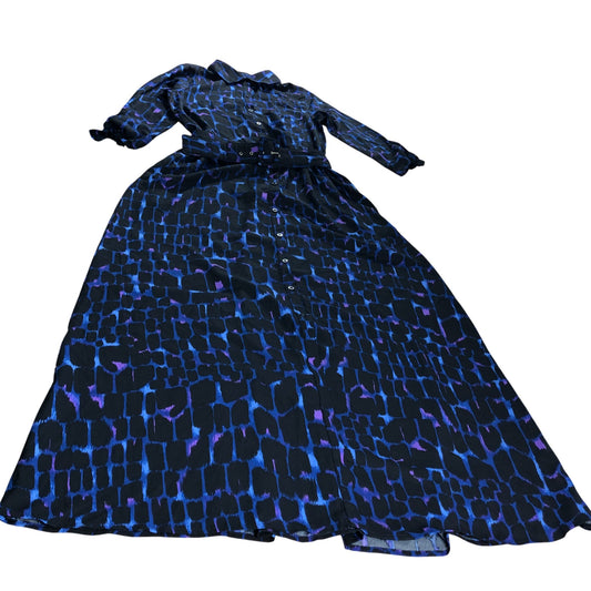 Branded Blue Belted Alligator Print Maxi Dress - Size 10