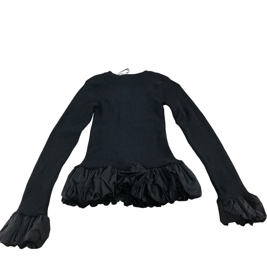 River Island Black Ruffled Hem Long Sleeve Top Women's Ribbed Knit Fashion UK8