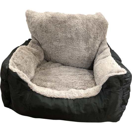 Car Safe Dog Bed Plush Comfort Cushioned Backrest Black/Grey 14"x14"