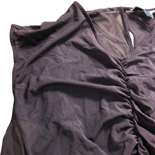 Branded Brown Mesh Ruched Midi Dress - Size 14