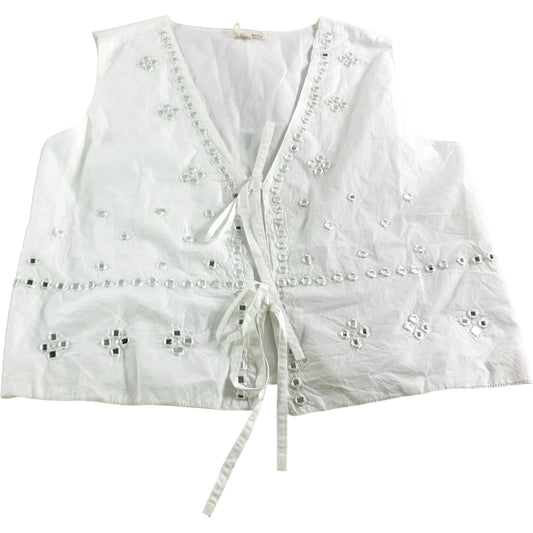 Natura White Embellished Cotton Vest Top Size S/M