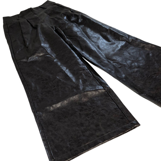 River Island Wide Leg Trousers UK6 Women's Faux Leather High Waist Black