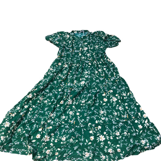 Baukjen Floral Pattern Green Midi Dress Size 14 Women's Eco Viscose Short Sleeve