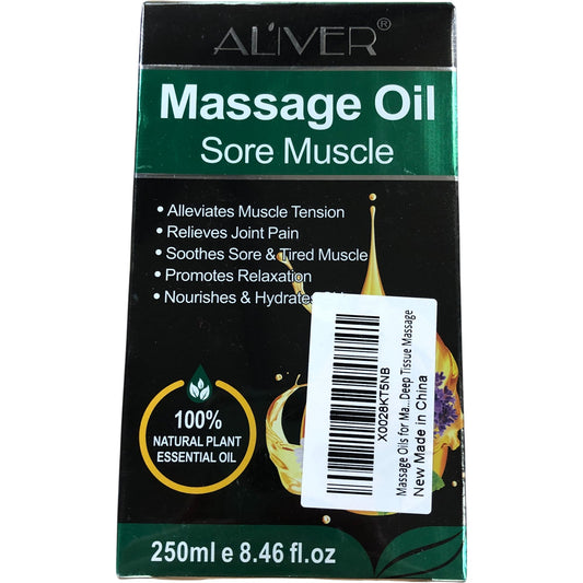 ALIVER Sore Muscle Massage Oil 250ml 100% Natural Essential Oil Relaxation