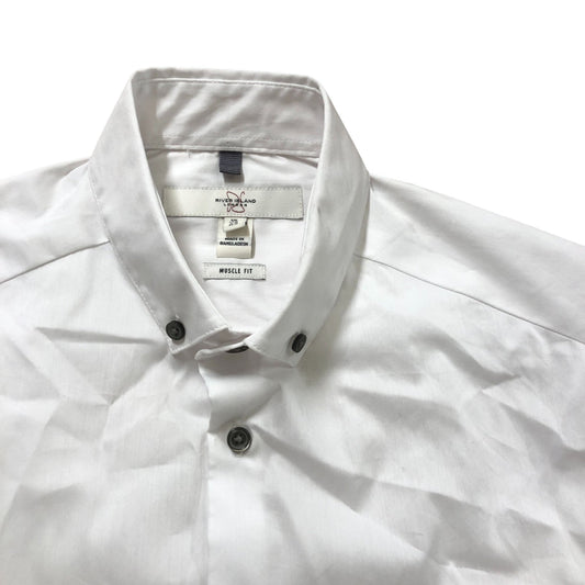 River Island Muscle Fit White Shirt Size XS Men's Short Sleeve Smart Casual