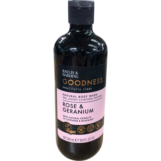 Baylis & Harding Goodness Natural Body Wash Rose & Geranium 500ml Vegan