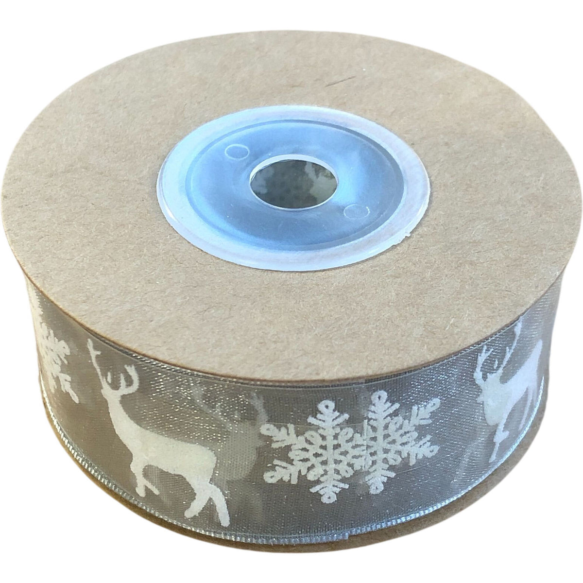 Christmas Grey Ribbon 10M Reindeer Snowflake Design Craft Supplies