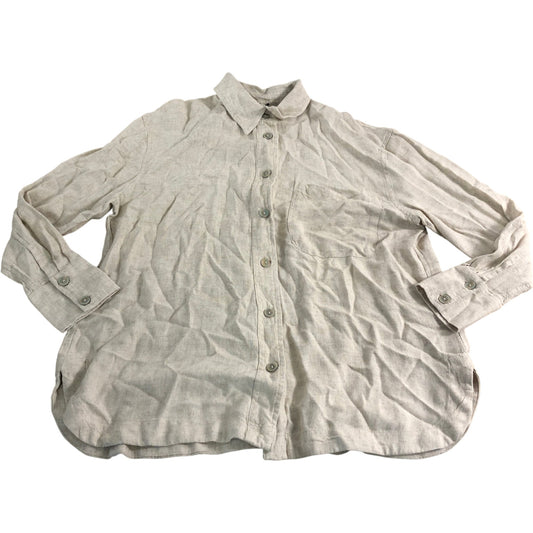 River Island Women's Size Small Cream Button Up Long Sleeve Shirt Linen Blend