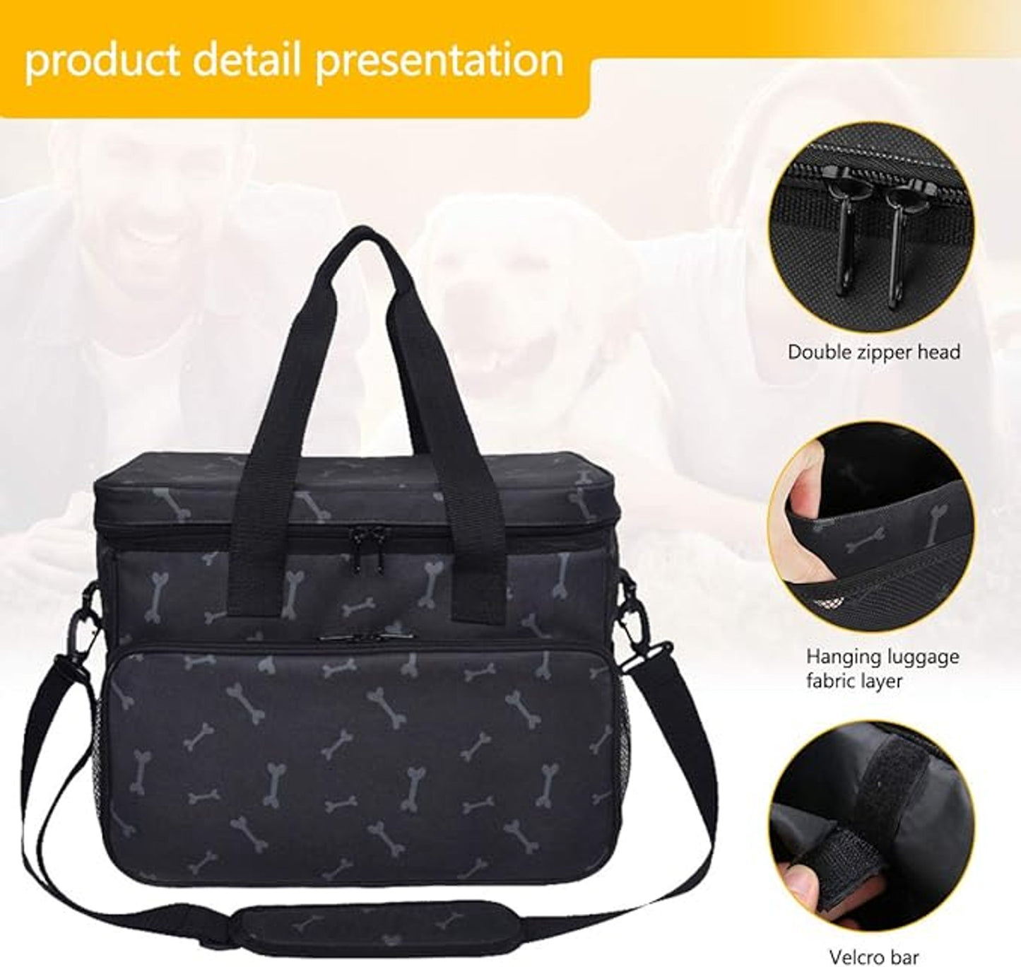 Zwini Dog Travel Bag Washable Storage Supply Tote Thermal Bag with Compartments