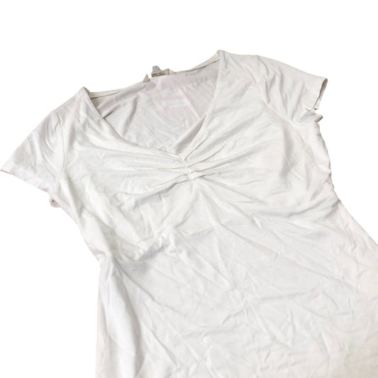 Women's V Neck Top White Short Sleeve Stretchy Blouse UK12