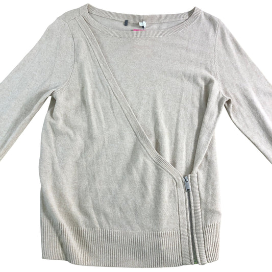 Branded Wrap Sweater 12 Women's Beige Zip Knit Cashmere