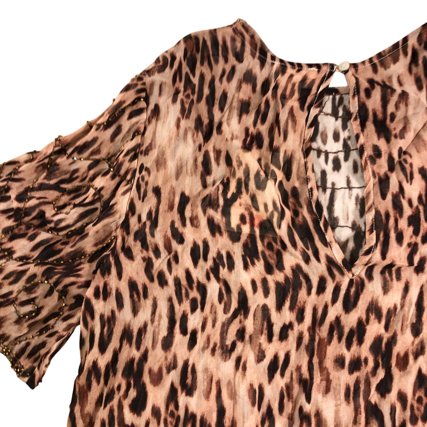 River Island UK12 Women's Viscose Blouse Animal Print Beaded Short Sleeve Top