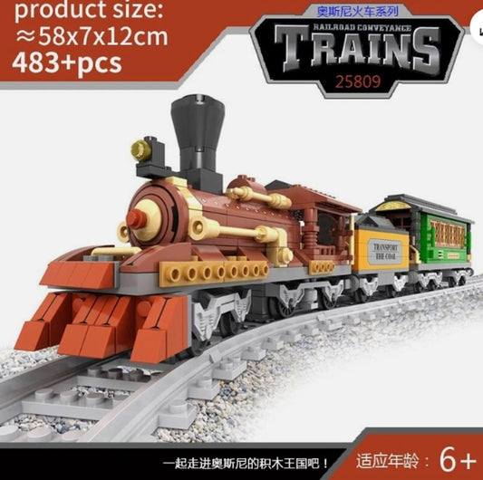MOC Bricks Model Toy with Railway Tracks Ausini Steam Train Building Blocks Set