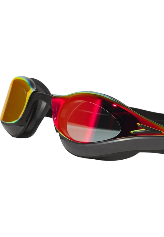SWIMMER Racing Goggles Anti Fog UV Protection Adjustable Strap Black Red