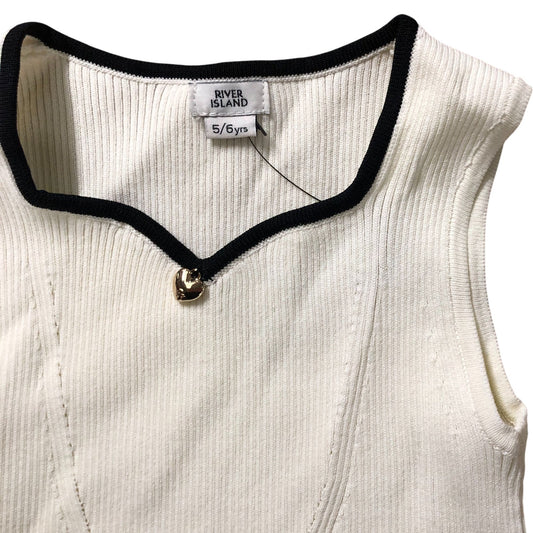 River Island Girls White Sleeveless Top Size 5-6 Years Ribbed Design