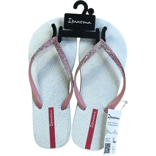 Ipanema Power Glitter Flip Flop Sandals White Glitter Pink Size 6