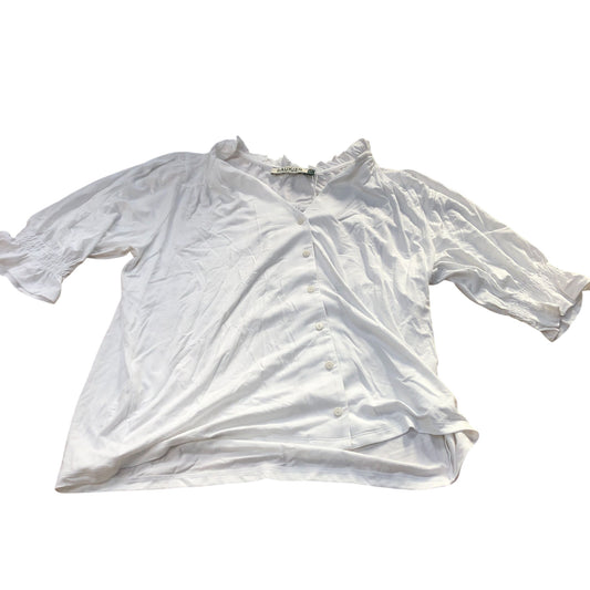 Baukjen White Blouse Women's Size 12 V Neck Button Up Short Sleeve