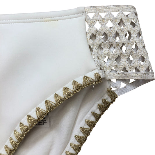 River Island Studios Poolside Women's Bikini Bottoms White Gold Trim Size 12