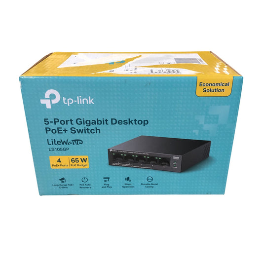 TP-Link 5 Port Gigabit Desktop PoE+ Switch LiteWave LS105GP 65W Plug And Play